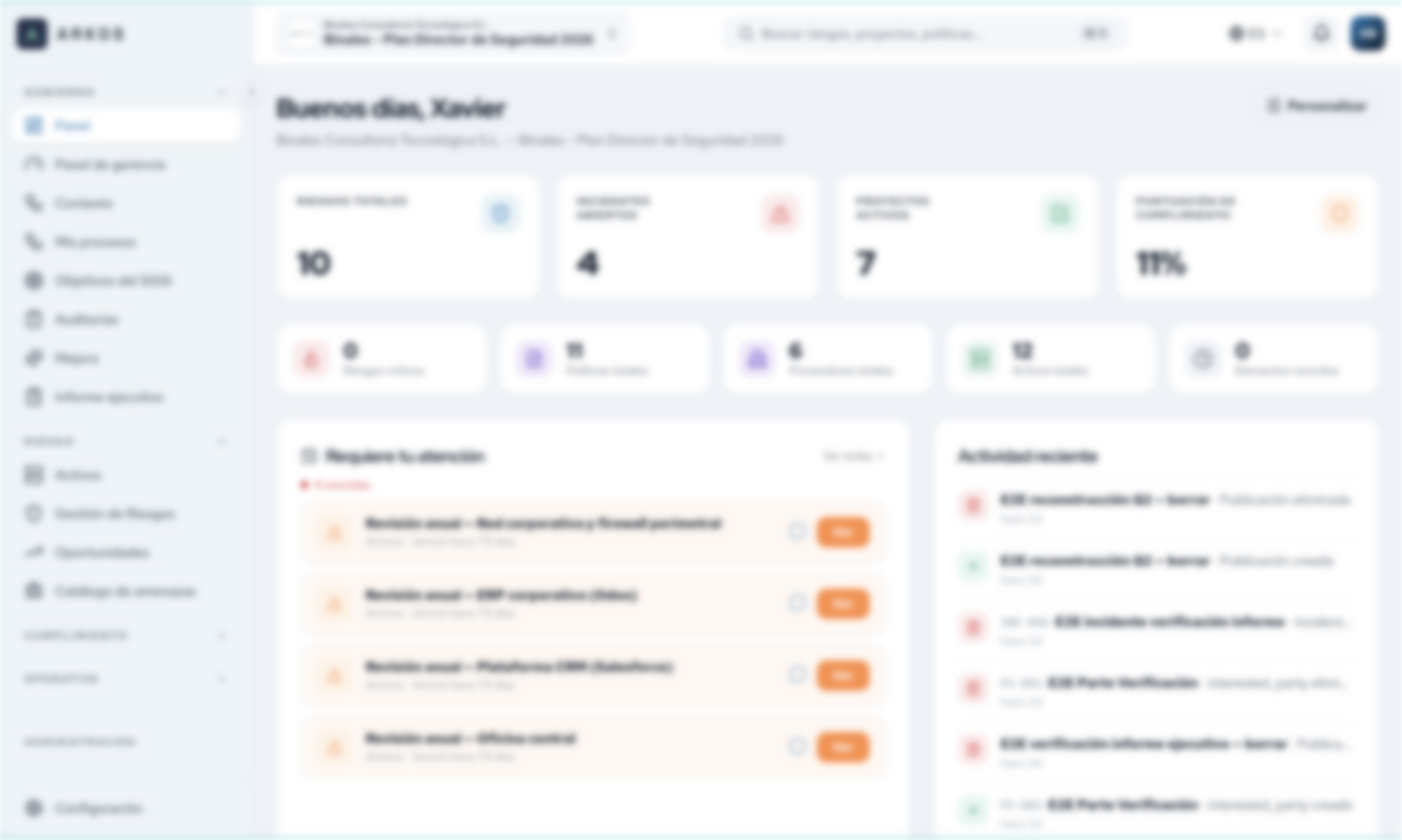 Vista previa del dashboard de Arkos